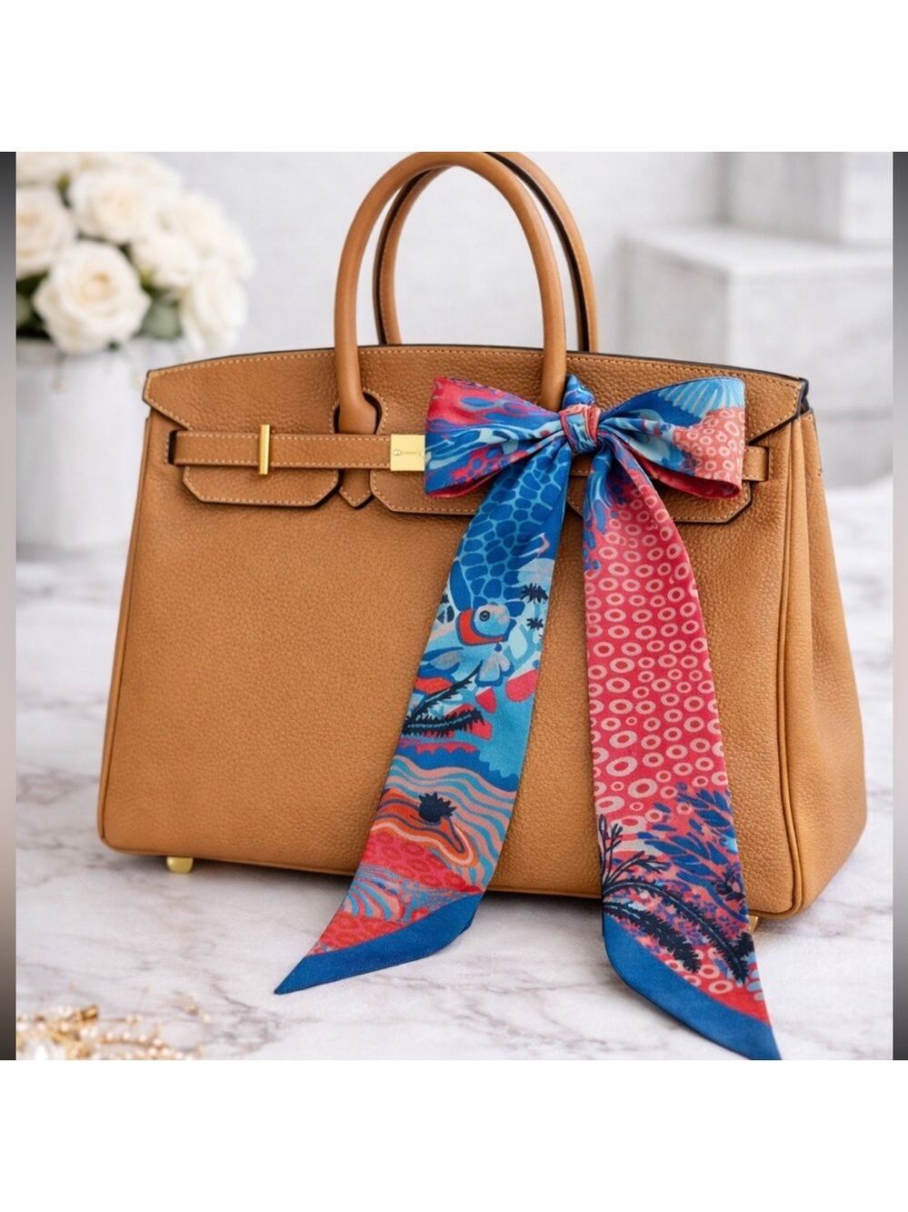 TROPICAL FISH SKINNY SCARF BAG HANDLE WRAP BANDEAU HAIR TIE COLORFUL OCEAN